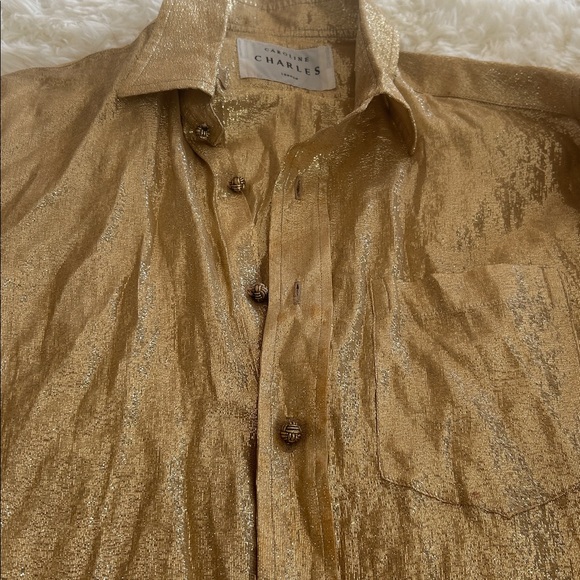 Caroline Charles Gold Shimmer button down Blouse - Picture 3 of 3